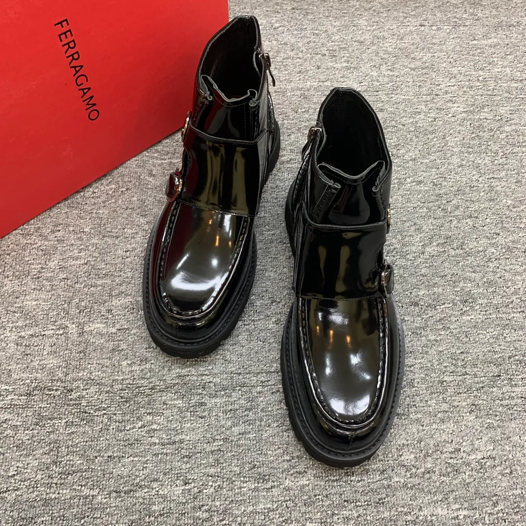 Men's shoes 💰960 🎁🎁🎁😈[Ferragamo] Men's high-top boots, the latest hot style, 1:1 original purchase quality, top quality, imported cowhide for the uppers, imported cowhide for the lining and feet, with original lightweight foam outsole, matching code 39-44, (38, 45 custom-made, non-refundable)